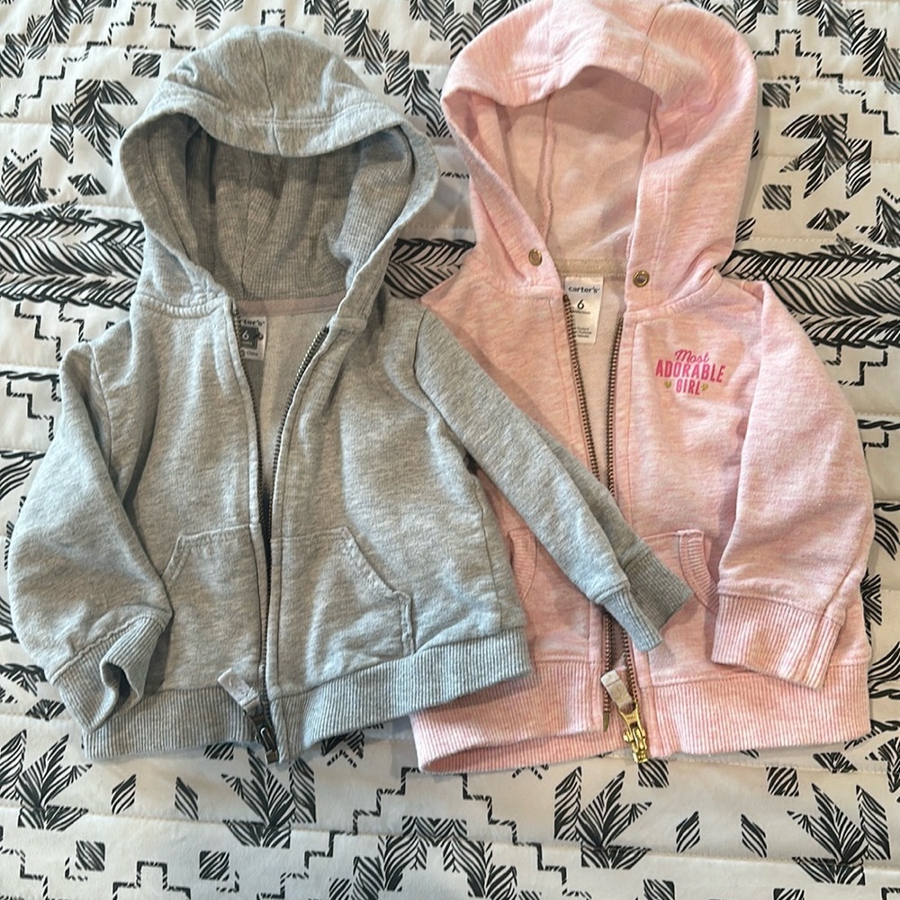 2 Carters 6 month girl zip up hoodies